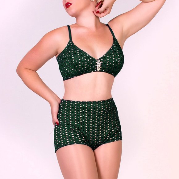 Vintage Other - Vintage repro two-piece green eyelet swimsuit
